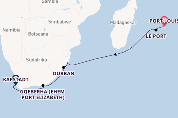 Südafrika ab Port Louis, Mauritius auf der Mein Schiff 5
