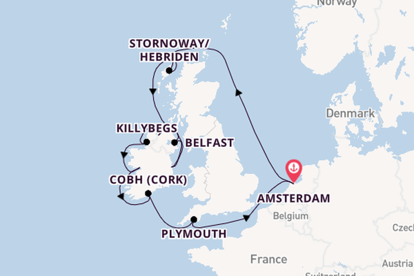 Britse Eilanden vanaf Amsterdam, Nederland met de Zuiderdam