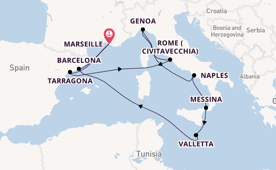 Western Mediterranean from Marseille, France with the MSC Magnifica