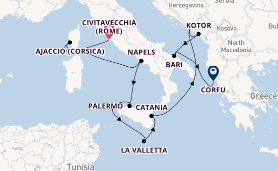 Middellandse Zee vanaf Civitavecchia (Rome), Italië met AIDAblu