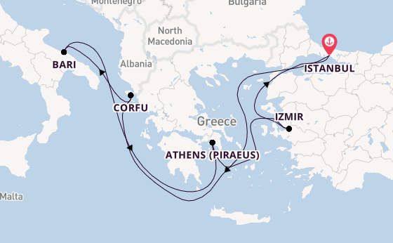 Mediterranean Sea from Istanbul, Turkey with the MSC Lirica