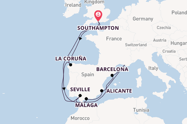 Western Mediterranean from Southampton, England with the Arvia