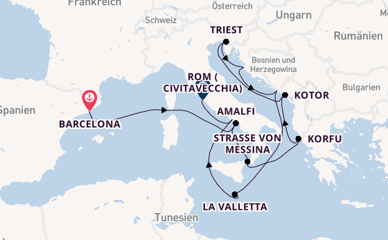 Mittelmeer ab Barcelona, Spanien auf der Queen Victoria