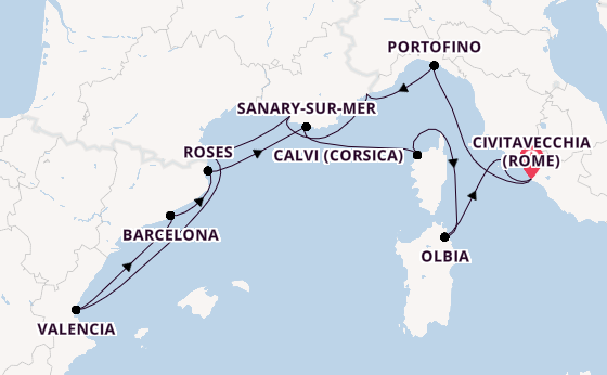Westelijke Middellandse Zee vanaf Civitavecchia (Rome), Italië met de Seabourn Ovation