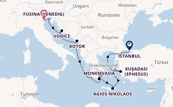 Östliches Mittelmeer ab Fusina (Venedig) auf der Seabourn Ovation