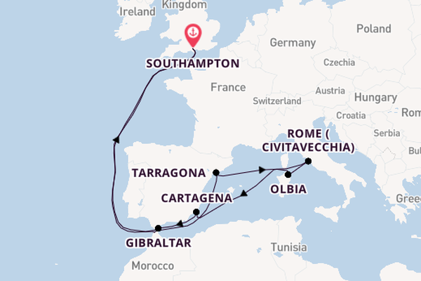 Western Mediterranean from Southampton, England with the Queen Victoria
