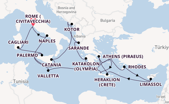 Mediterranean Sea from Rome (Civitavecchia), Italy with the Caribbean Princess