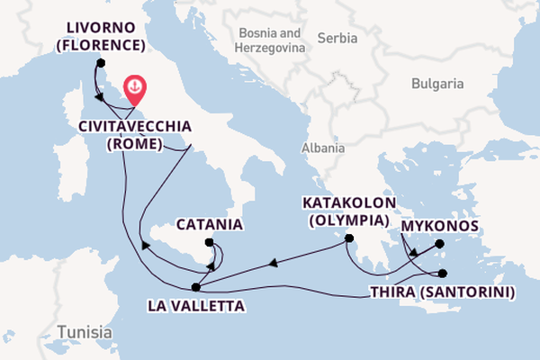 Middellandse Zee vanaf Civitavecchia (Rome), Italië met de Norwegian Epic