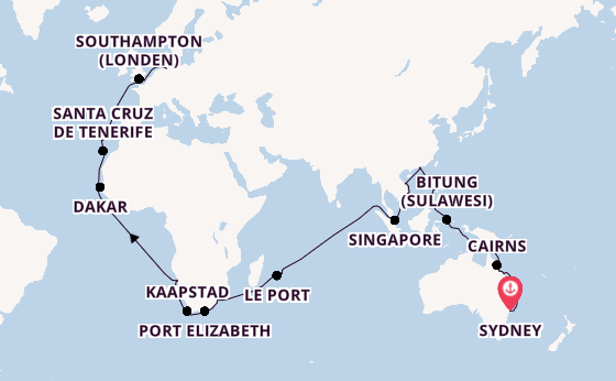 Zuidoost-Azië vanaf Sydney, Australië met de Queen Victoria