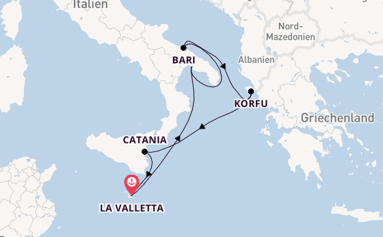 Westliches Mittelmeer ab La Valletta, Malta auf der Azura