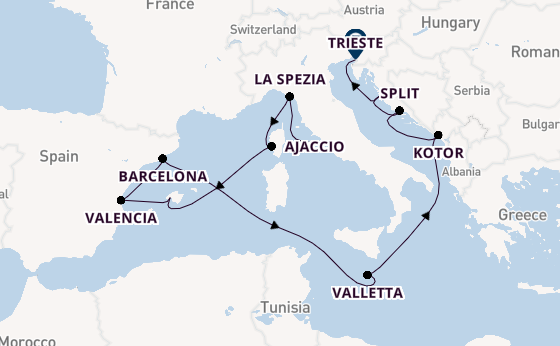 Mediterranean Sea from Rome (Civitavecchia), Italy with the Queen Elizabeth