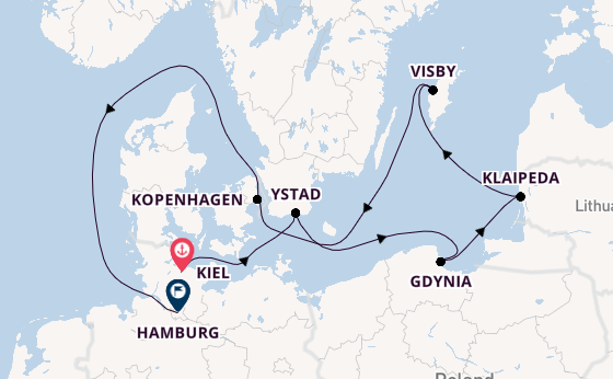 Europa vanaf Kiel, Duitsland met de VASCO DA GAMA