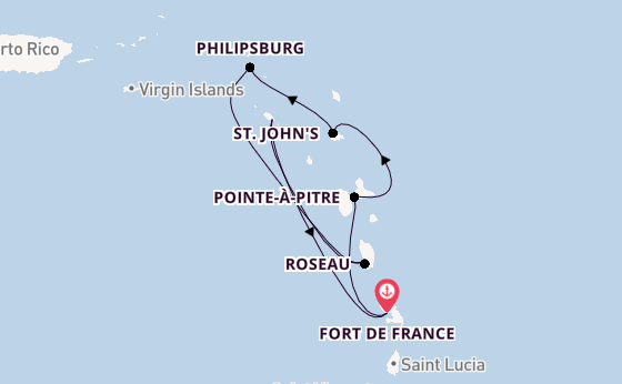 Southern Caribbean from Fort de France, Martinique with the MSC Meraviglia
