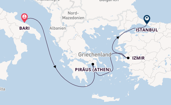 Mittelmeer ab Bari, Italien auf der MSC Orchestra 