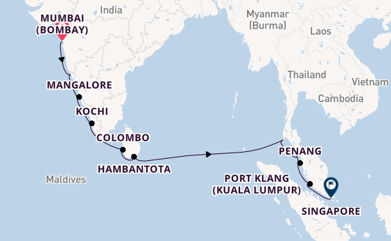 South East Asia from Mumbai (Bombay), India with the Marina