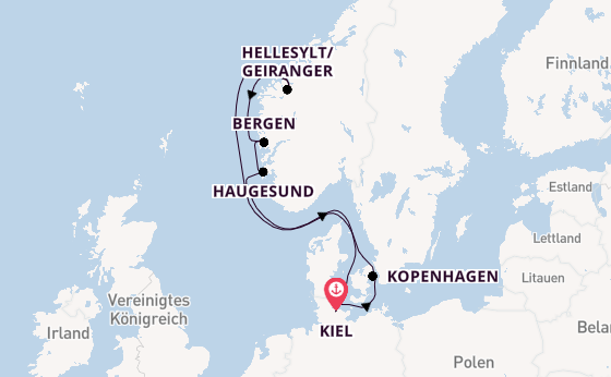 Norwegen ab Kiel, Deutschland auf der Costa Diadema