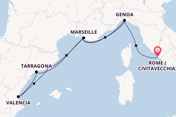 Western Mediterranean from Rome (Civitavecchia), Italy with the MSC Splendida