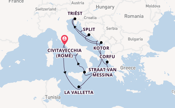 Middellandse Zee vanaf Civitavecchia (Rome), Italië met de Queen Elizabeth