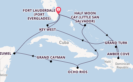 Caribbean from Fort Lauderdale (Port Everglades), Florida with the Eurodam