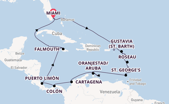 Caribbean from Miami, Florida, USA with the Seven Seas Voyager