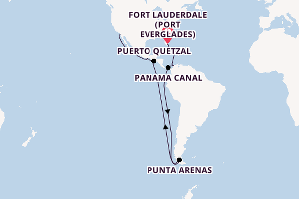South America from Fort Lauderdale (Port Everglades), Florida, USA with the Eurodam