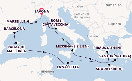 Mittelmeer ab Savona, Italien auf der Costa Fascinosa