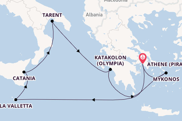 Middellandse Zee vanaf Athene (Piraeus), Griekenland met de Costa Fascinosa