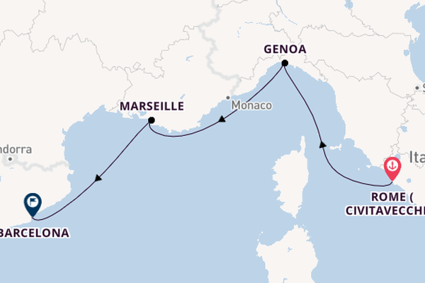 Western Mediterranean from Rome (Civitavecchia), Italy with the MSC Magnifica