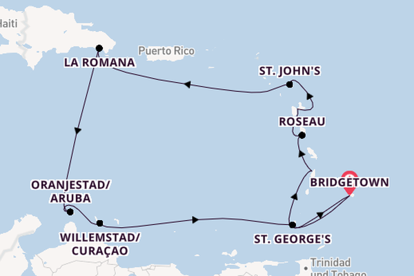 Südliche Karibik ab Bridgetown auf AIDAperla