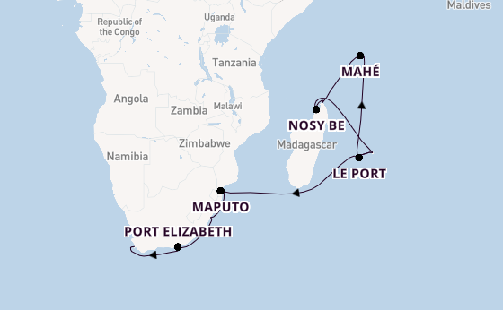 Indische Oceaan vanaf Port Louis, Mauritius met AIDAblu