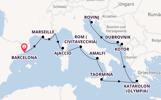 Mittelmeer ab Barcelona, Spanien auf der Allura 