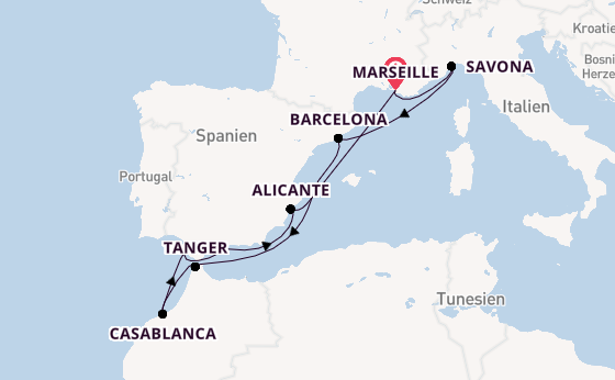 Westliches Mittelmeer ab Marseille, Frankreich auf der Costa Diadema