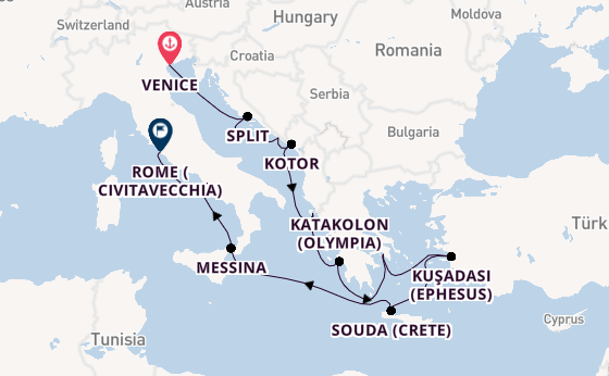 Mediterranean Sea from Venice, Italy with the Viking Sky