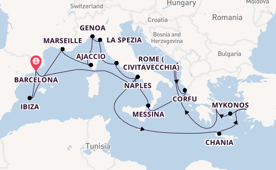 Mediterranean Sea from Barcelona, Spain with the Sun Princess