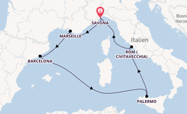 Westliches Mittelmeer ab Savona, Italien auf der Costa Toscana