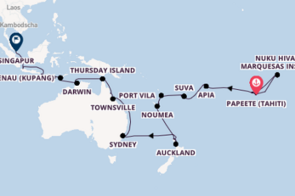 Papeete (Tahiti) und Singapur erkunden