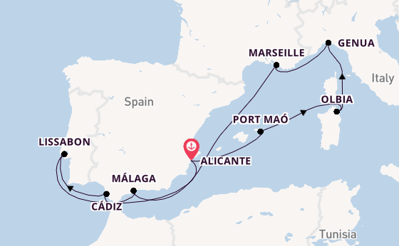 Westelijke Middellandse Zee vanaf Alicante, Spanje met de MSC Sinfonia