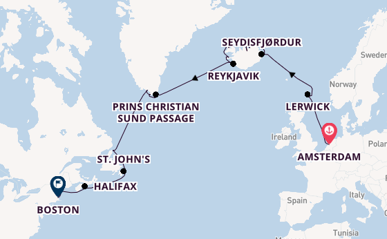 trans-Atlantisch vanaf Amsterdam, Nederland met de Zuiderdam