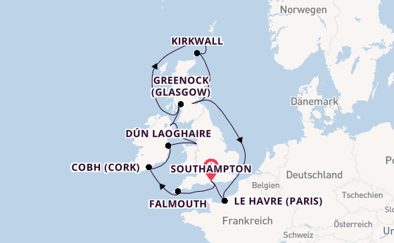 Britische Inseln ab Southampton, Großbritannien auf der Majestic Princess