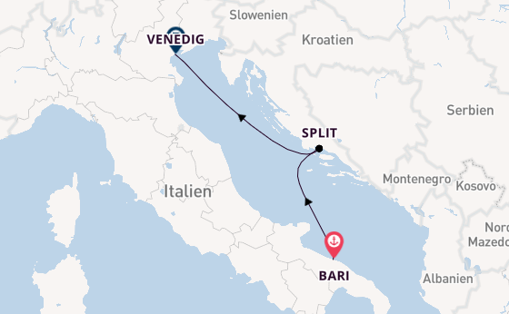 Mittelmeer ab Bari, Italien auf der MSC Lirica