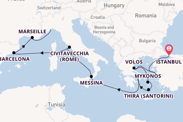 Middellandse Zee vanaf Istanbul, Turkije met de Costa Fortuna
