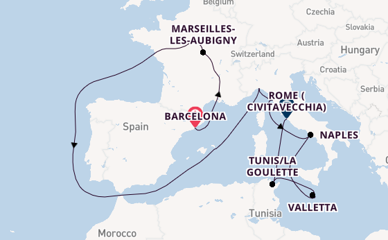 Western Mediterranean from Barcelona, Spain with the Carnival Sunshine