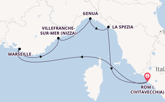 Westliches Mittelmeer ab Civitavecchia (Rom), Italien auf der Queen Victoria