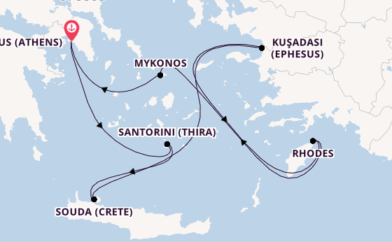 Eastern Mediterranean from Piraeus (Athens), Greece with the Oosterdam