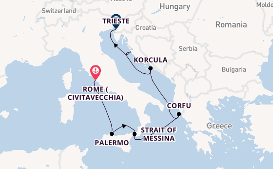 Mediterranean Sea from Rome (Civitavecchia), Italy with the Queen Elizabeth