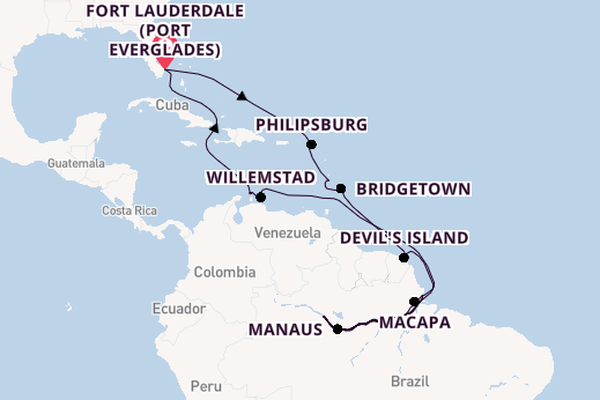 South America from Fort Lauderdale (Port Everglades), Florida with the Volendam