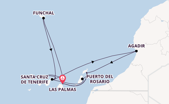 Canarische Eilanden vanaf Las Palmas, Gran Canaria, Spanje met AIDAprima