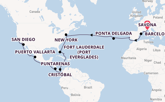 Transatlantic from Savona, Italy with the Costa Deliziosa