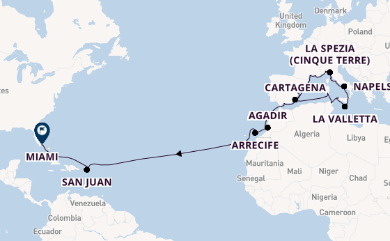 trans-Atlantisch vanaf Barcelona, Spanje met de Allura
