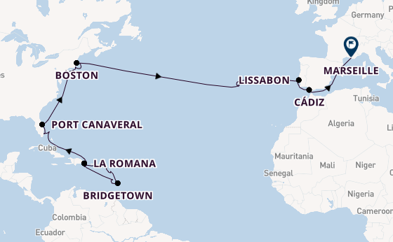 trans-Atlantisch vanaf La Romana, Dominicaanse Republiek met de Costa Fascinosa